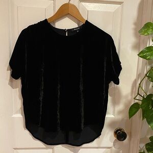 Madewell Silk Oversized Velvet Viscose Black Short Sleeve Top Dark Romantic